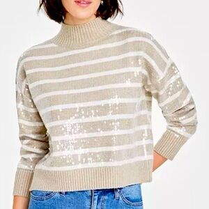 On 34th Women's Sequined Striped Mock-Neck Sweater Size XL